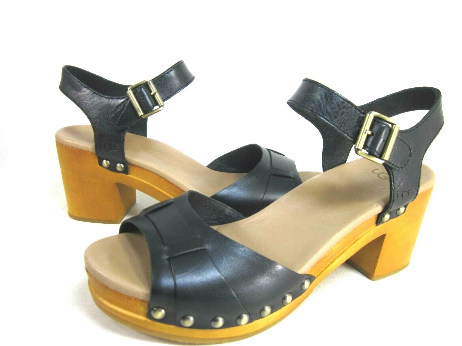 UGG AUSTRALIA SANDALI DONNA JANIE TACCO NERO US TAGLIA 7 EUR 38 M NUOVI IN SCATOLA