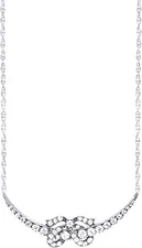 Cubic Zirconia Crescent Moon Bow Pendant 18" Necklace 925 Sterling Sliver