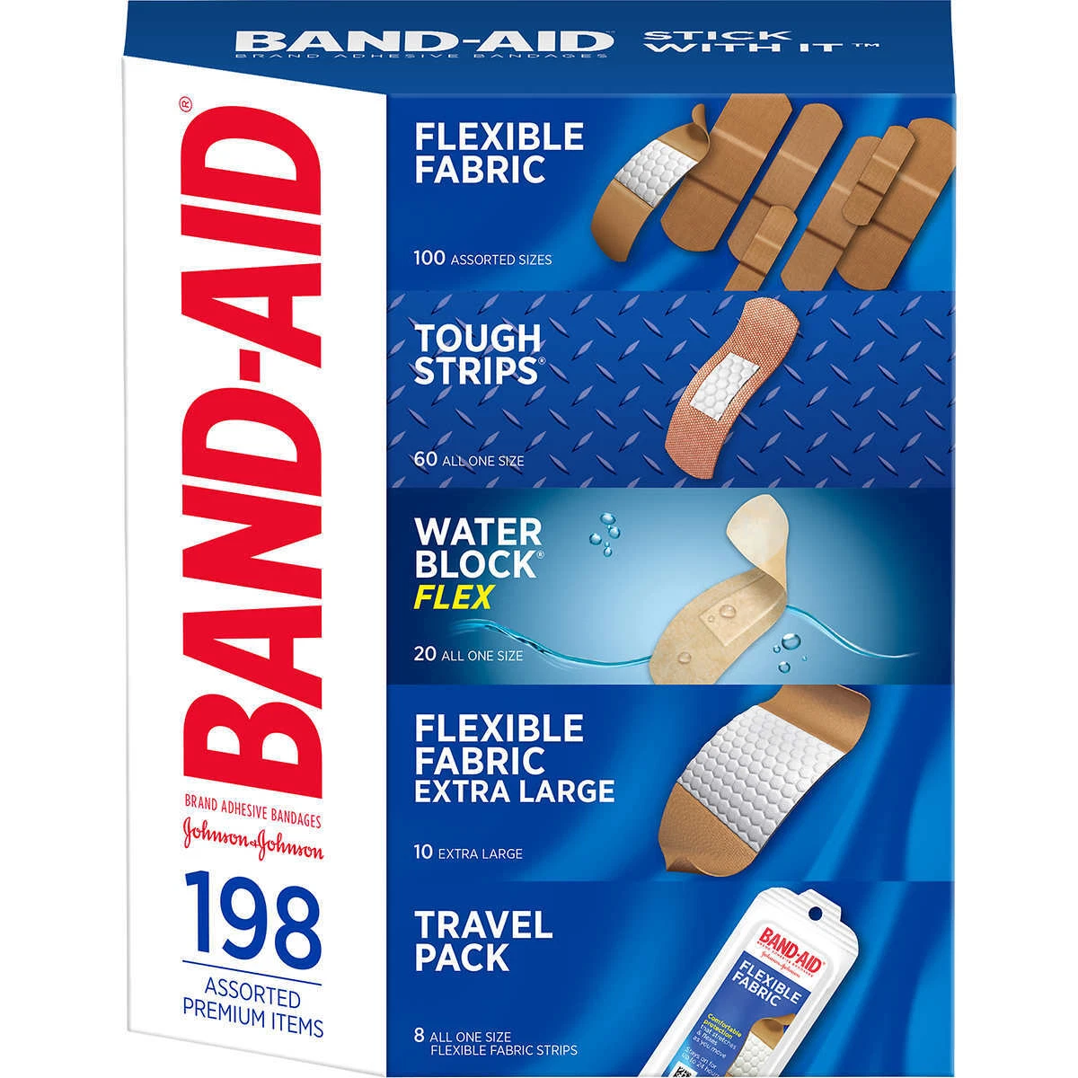 Band-Aid Adhesive Bandages, Assorted, 198 Count