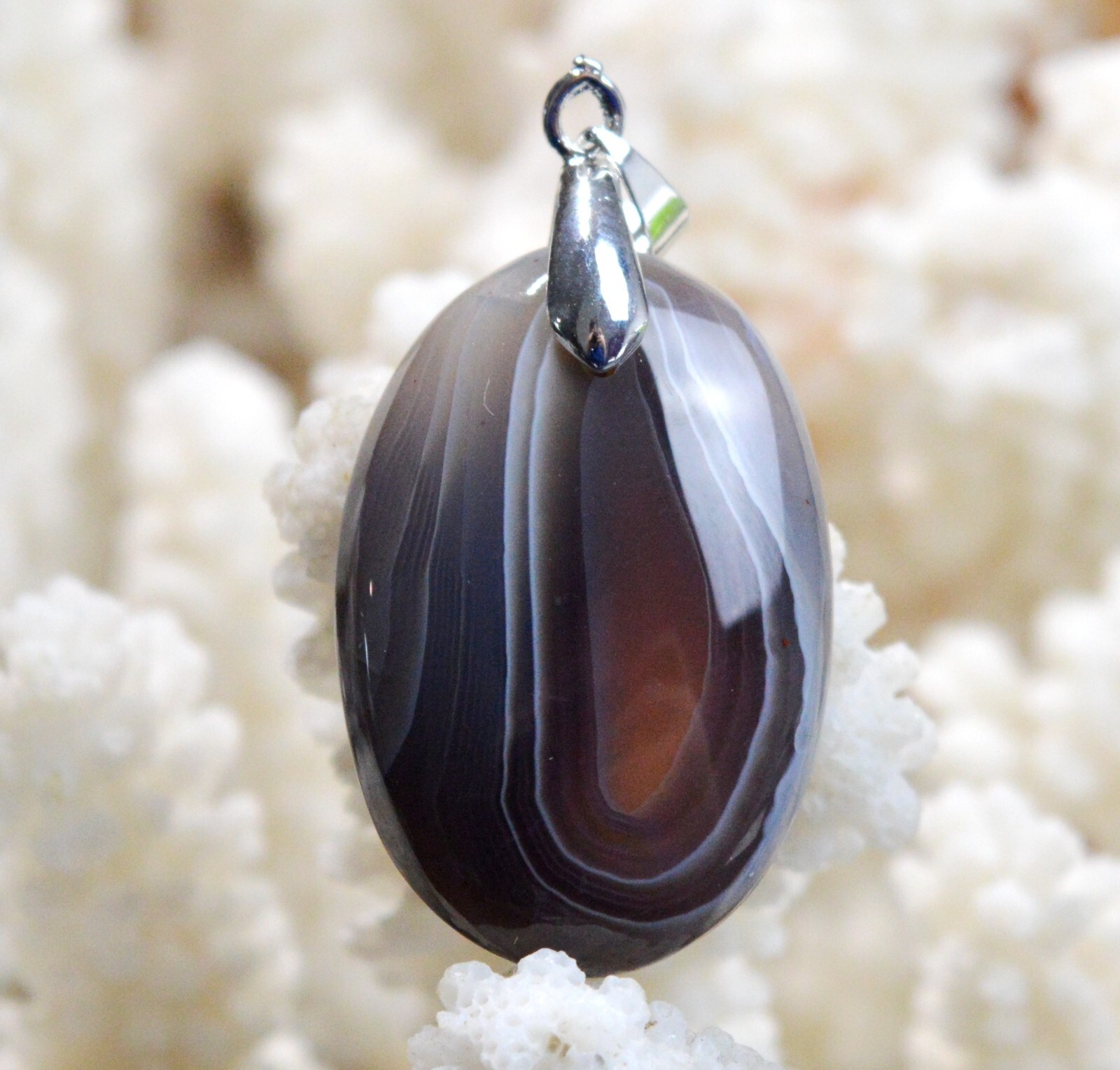 Agate 40 carats pendentif cabochon pierre naturelle Botswana FS47 pour collier