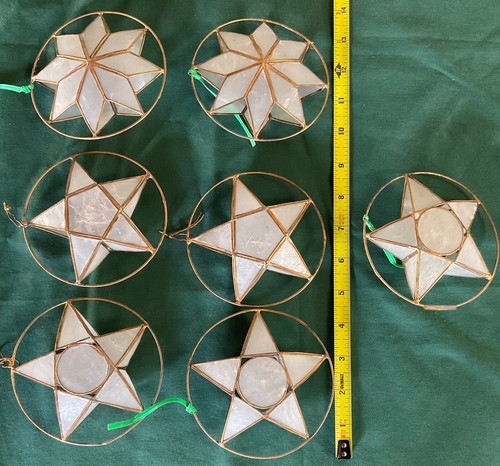 Vintage Capiz Star Ornaments-White with Gold Framing (Lot of 7) - Picture 6 of 6