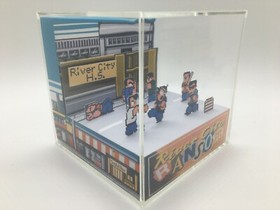 River City Ransom Brawl outside the Higschool Barf! Shadow Box Diorama Decor NES