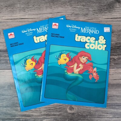 2 Vtg Walt Disney The Little Mermaid Trace & Color Book Ariel 1992 EUC 