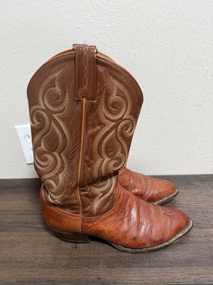 Vintage Tony Lama #8417 Brown Cognac Leather Ostrich Size 10 D Made In USA!