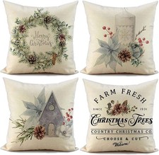 Christmas Pillow Covers 18x18 inch Set of 4 18 x 18 Pack 4 , White, Beige