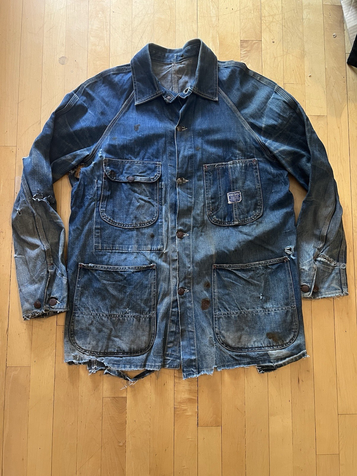 1940s Pay Day Worn Denim Chore Coat SEE DETAILS - Gem
