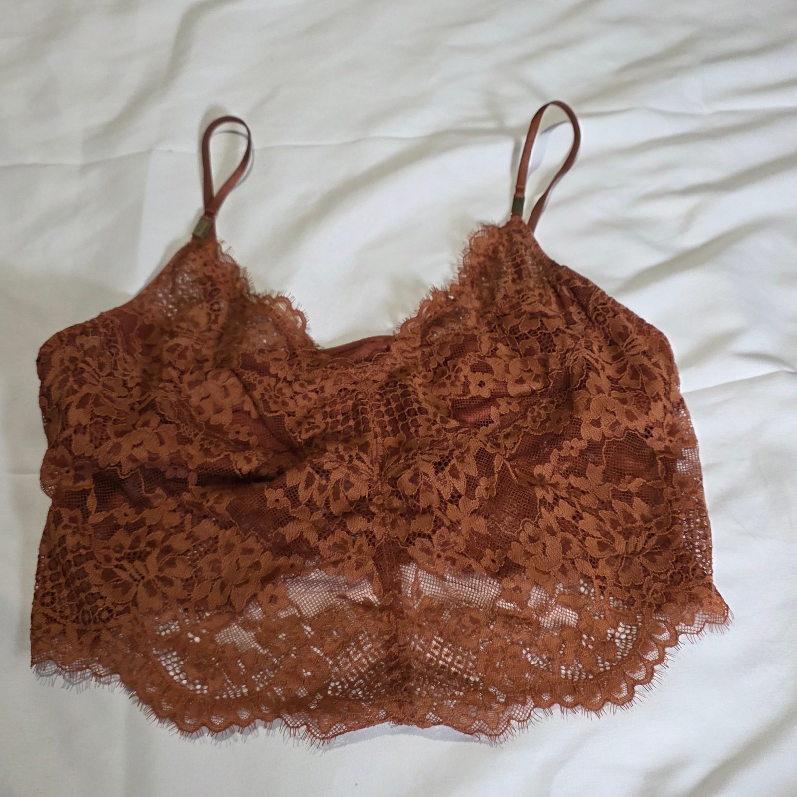 Aerie BRALETTE Showoff Lace Camisole Brown Bralette Crop Top Medium-image