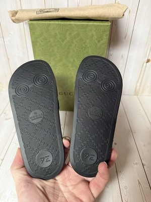 Gucci Embroidered Stripe Logo Canvas Slide Sandals Black