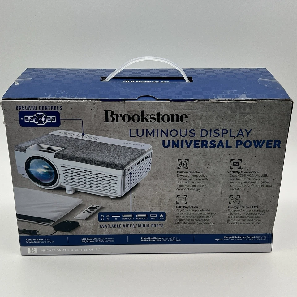 Proyector de cine en casa todo en uno Brookstone en blanco - usado en excelente estado raramente usado Foto 2 de 4