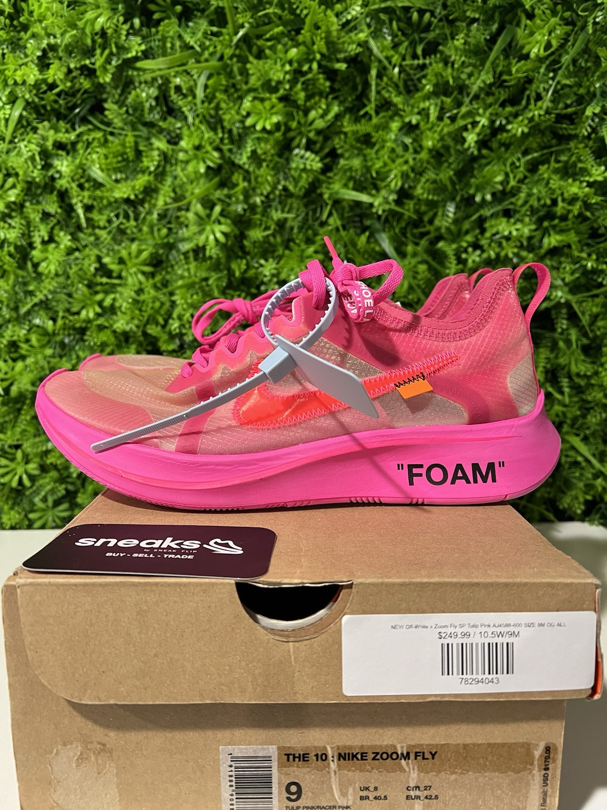 OFF WHITE X NIKE NUOVO Off White x Zoom Fly SP Tulip Pink AJ4588 600 TAGLIA 9 M OG ALL