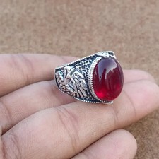 Red Garnet Ring 925 Sterling Silver Statement Ring Handmade Men's Gift Ring B75