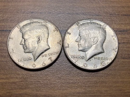 1967 and 1968-D Kennedy Half Dollars circulated 40% Silver Very Good (XF?) Cond