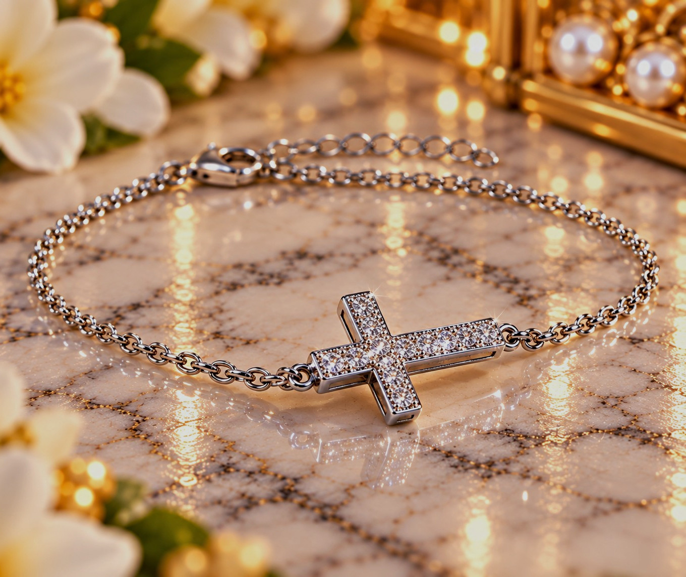 VVS D Color Moissanite Sideways Cross Bracelet 925 Sterling Silver Rhodium