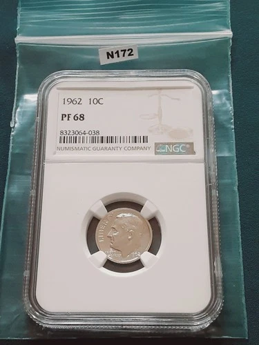 1962 NGC PF68 90% PROOF SILVER ROOSEVELT DIME 10C Brown Label!    N172