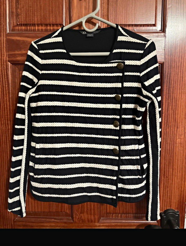 Armani Exchange Women's Black & White Striped Button Front Knit Cardigan S/P