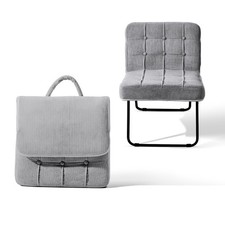 Portable Foldable Chair Corduroy Steel Legs Indoor/Outdoor With Handle Grey