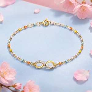 Authentic Dainty 18k Gold Plated /S925 Infinity Symbol Rhinestone Enamel Beads Bracelet