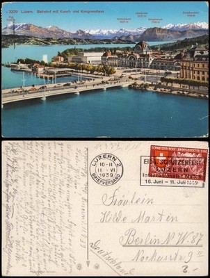 Ansichtskarte Luzern Lucerna Stadt Bahnhof 1939  gel. Stempel Schützenfest