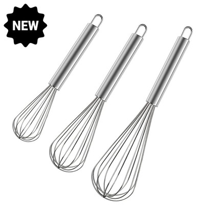 3 Pcs Stainless Steel Whisk Kitchen Utensil Wisk For Blending and Stirring New 