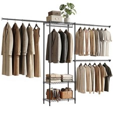 MZG Clothing Garment Rack Clothes Organizer Double Rail Hanging Rack Retractable
