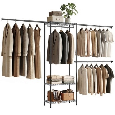 MZG Heavy Duty Clothing Garment Rack Clothes Organizer Double Rails Hanging Rack
