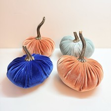 Lot Of 4 Velvet Pumpkins Fall Thanksgiving Soft Plush Fabric Decor