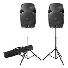 Pair of Vonyx SPJ-1500ABT Hi-End Bluetooth Active Speakers & Stand - 15" 800W