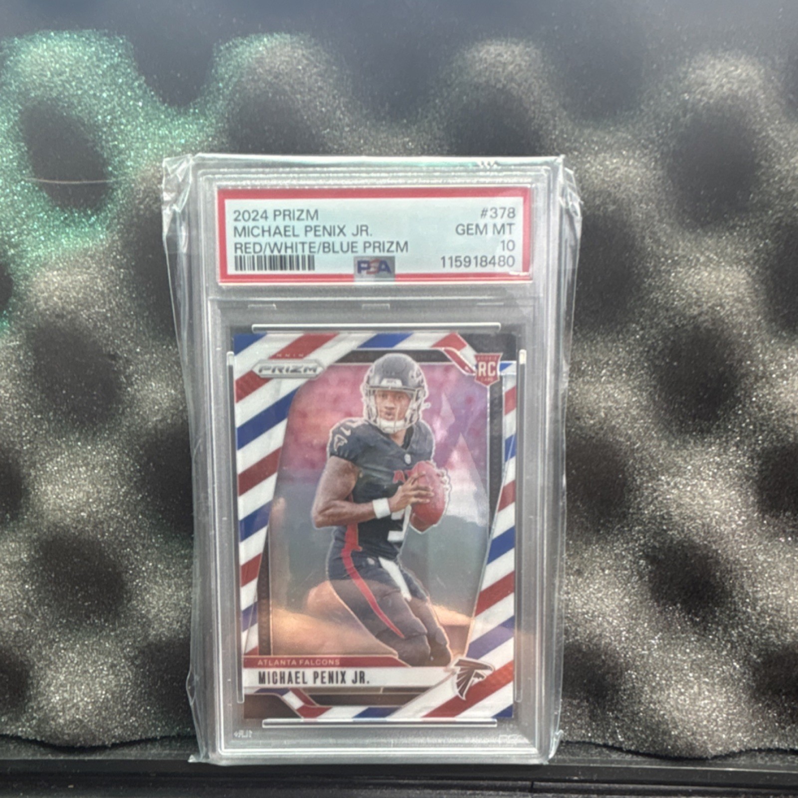 Panini Prizm 2024 Rookie Michael Penix Jr. #378 Red White & Blue Prizm PSA 10