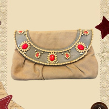 New York & Company Beige Beaded Floral Flap C...