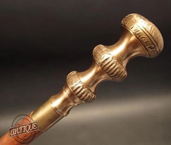 EGYPTIAN GOD WALKING CANE ANTIQUE BRASS HANDLE WOODEN WAND GIFTS FOR MOM & DAD