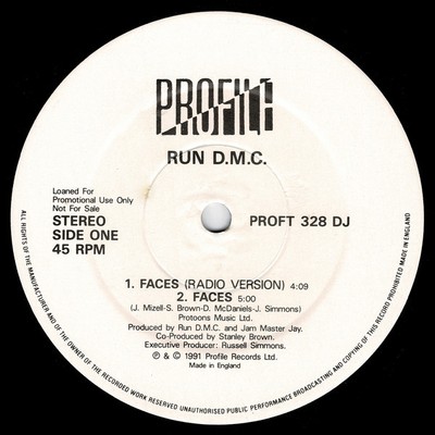 Run Dmc - Faces - UK Promo 12'' Vinyl - 1991 - Profile