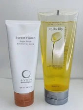 Avon Floral Prints CALLA LILY Bath Shower Gel , Sweet Finish Sugar Scrub New