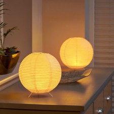 Auraglow Rice Paper LED Table Lamps - Round Battery-Powered, Bedside, Desk Light