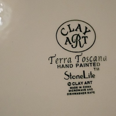 Clay Art Terra Toscana StoneLite Square Plate Hand Painted Yellow Green Red