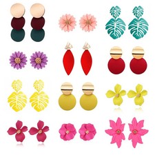 Bold Drop Earrings Leaf Daisy Round Polished Metal Punk Statement Jewelry Women