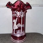 Fenton cranberry Mary Gregory design ruffle vase vintage handsigned lmtd ed
