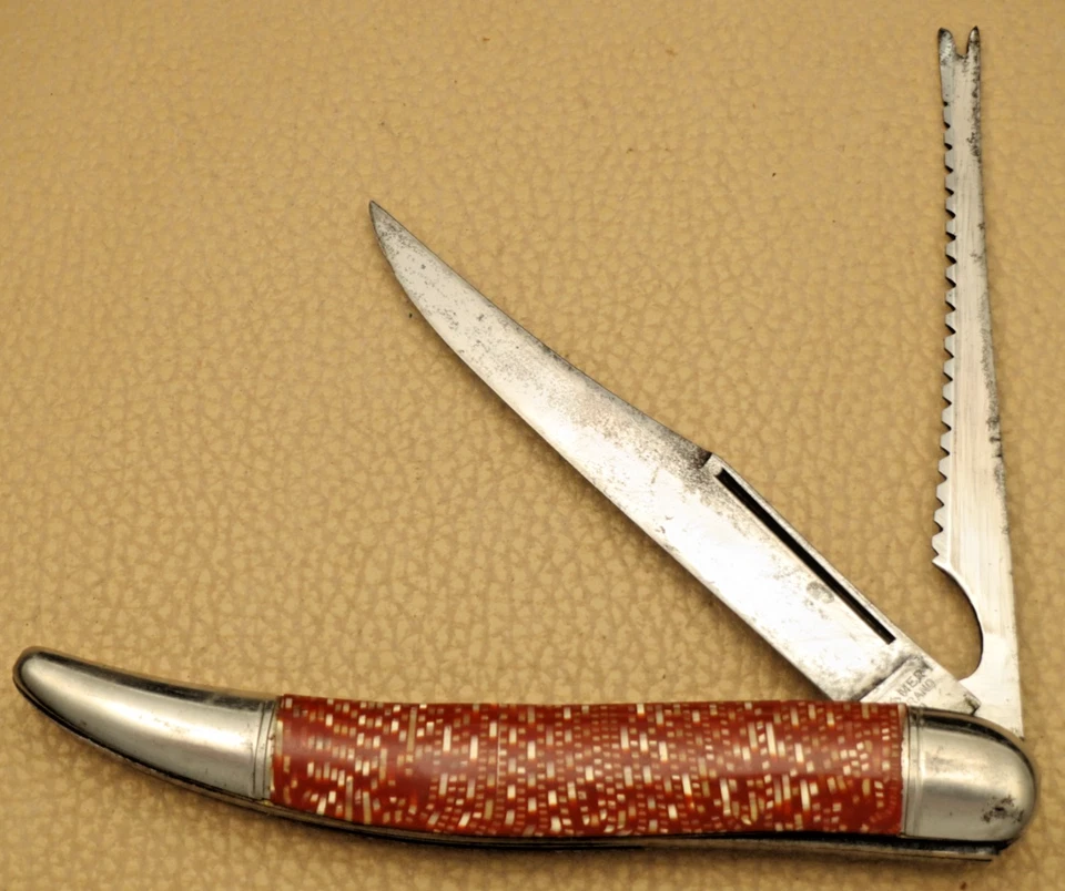 Cuchillo de pesca antiguo HAMMER BRAND de Imperial hojas de acero al carbono bonitas asas Foto 2 de 4