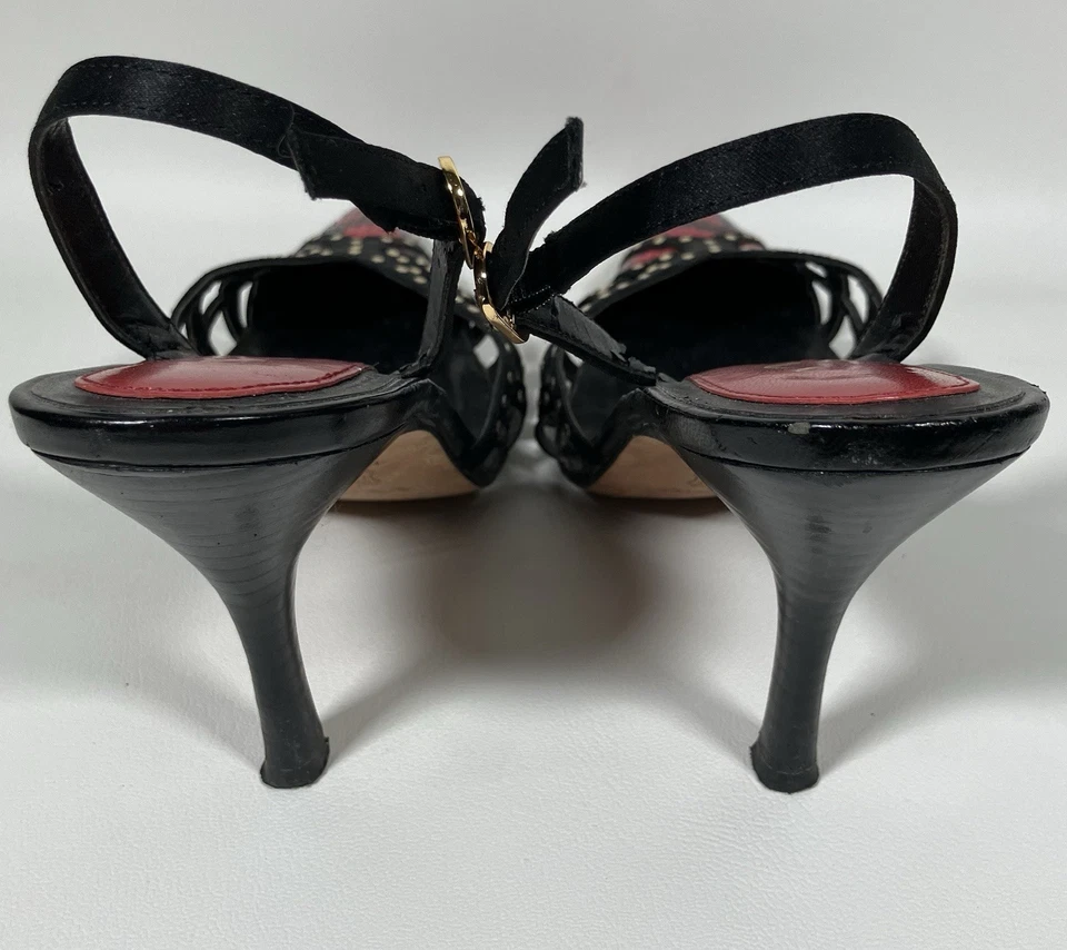 NINA Rojo Negro Punta Punta Punta Eslinga Dorado Tachuelas Estampado Piel de Serpiente Suela de Cuero 7 M Foto 3 de 4