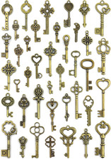 40 Pcs Vintage Skeleton Key Set Charms, Mixed Antique Style Bronze Key Set Charm
