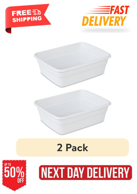 (2 Pack) Sterilite 8 Qt Dishpan Multi-Purpose Plastic Wash Tub for Kitchen Sink