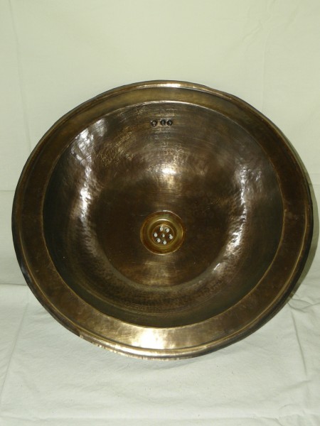 Vasque Lavabo Marocain En Cuivre – Bronze Patiné 38x30 Cm, à Encastrer