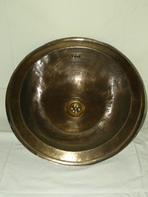 Vasque à Encastrer Marocaine En Cuivre Patiné Bronze 30 Cm Lavabo Salle D'eau