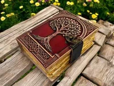 Grimoire Leather Journal Diary Print Tree of Life Handmade Blank Spell Book Gift