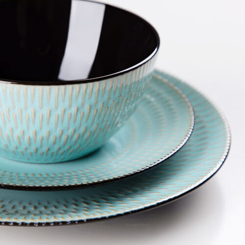 vancasso PLUVO Embossed Dinnerware Set 16 Pc Stoneware Plate Bowl Service for 4 - Picture 7 of 8