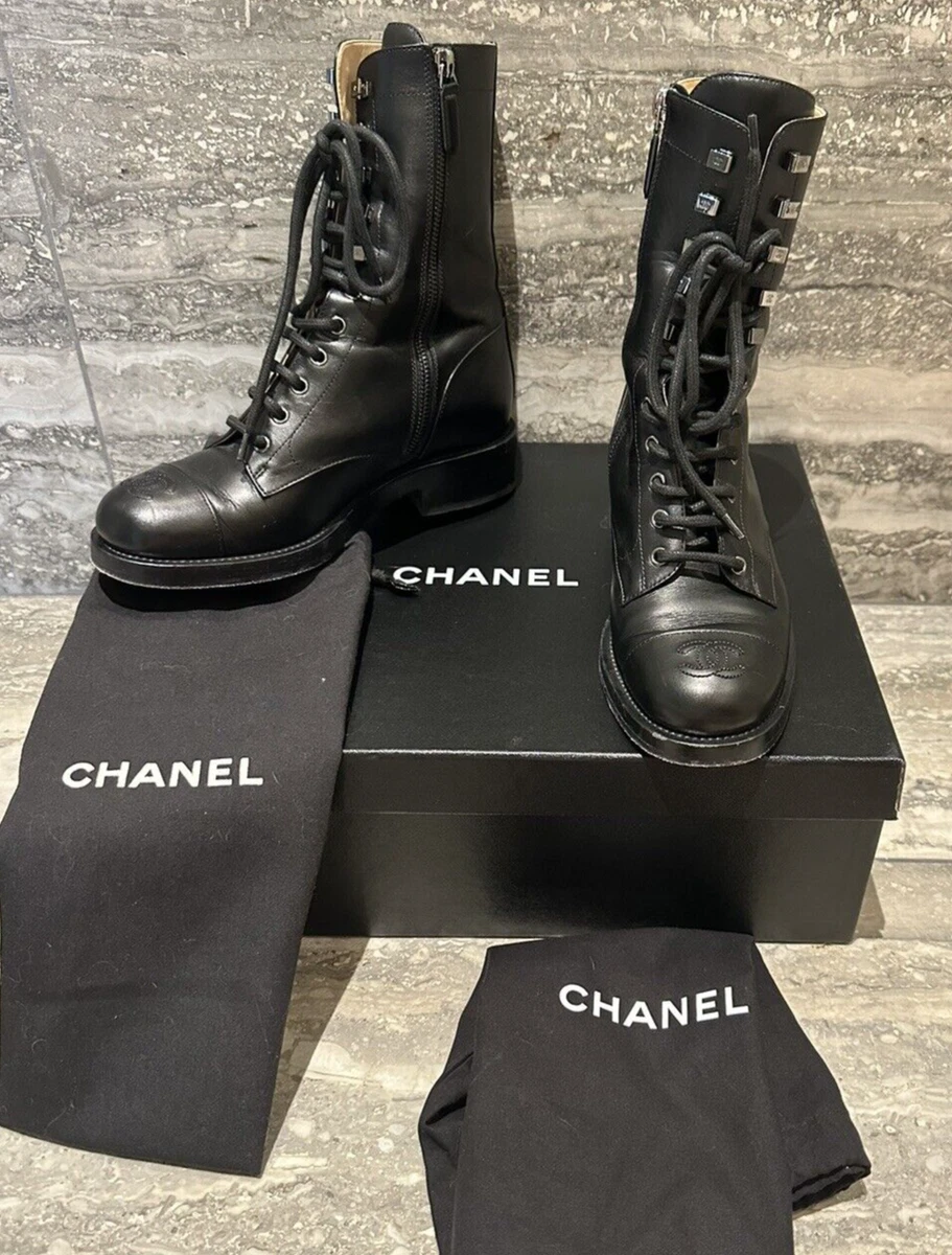 chanel lace up boots women