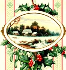1909 Christmas House Farm Holly Winter Embossed Postcard (A17)