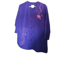 Red Hat Society Shirt purple 3/4Sleeve Button Down Adult Women's Size S