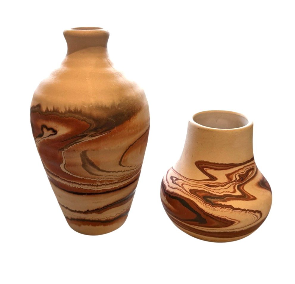 Lot of 2 Vintage Nemadji Pottery Handmade USA Neutral Colors Small 5