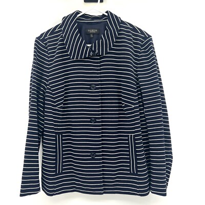Talbots Navy White Striped Nautical Theme Knit Blazer Womens 2X