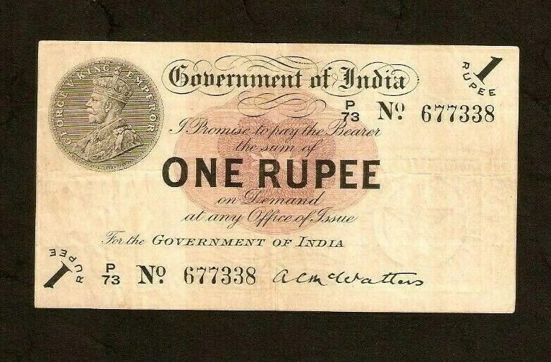 INDIA 1 RUPEE P-1 E 1917 KING GEORGE 5 Mc WATTERS Rare MONEY BRITISH BANK NOTE - Image 4 of 4